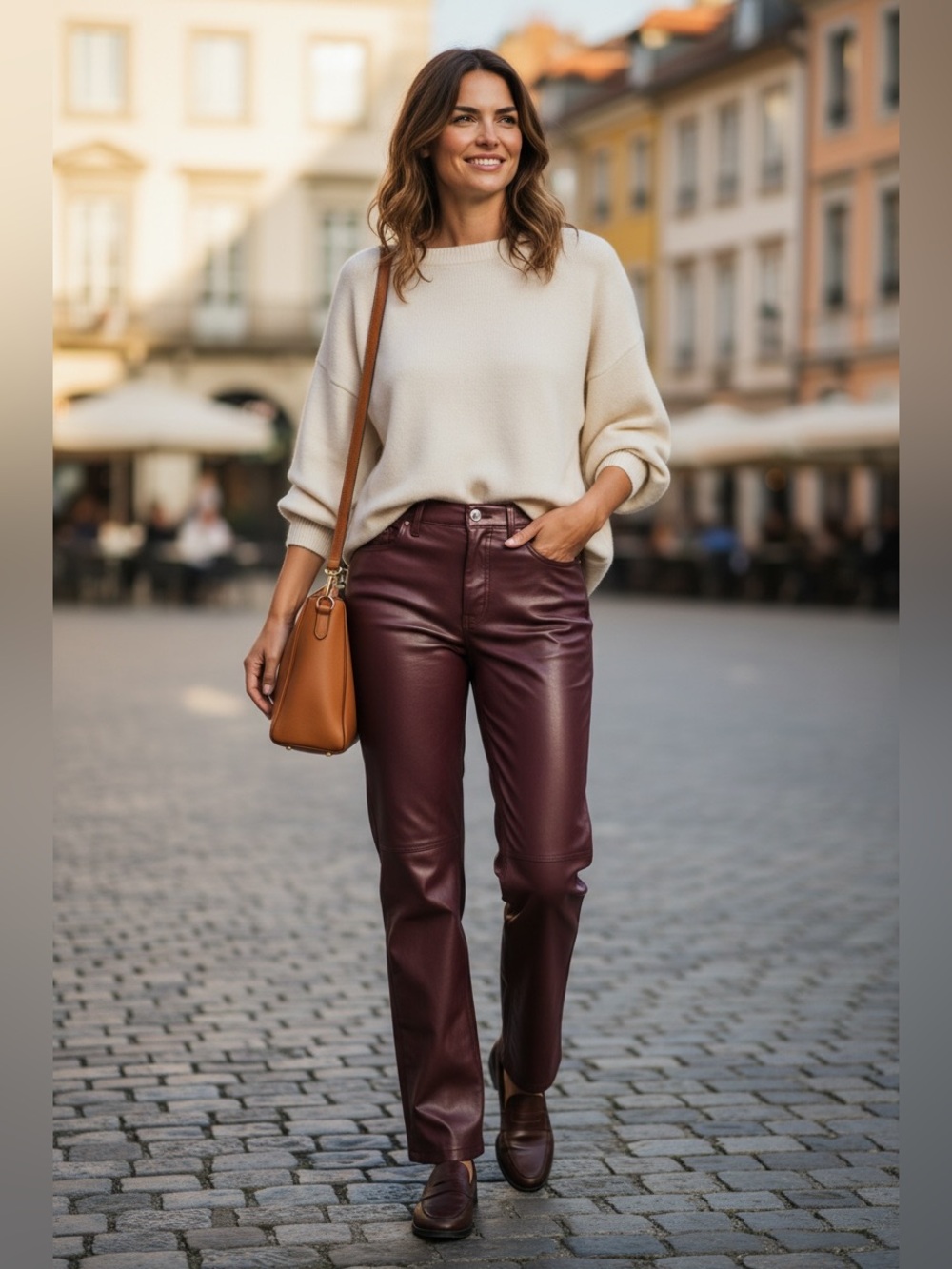 AFRM Heston Burgundy Faux Leather Pants Women 29 Straight Leg Vegan Leather Y2k